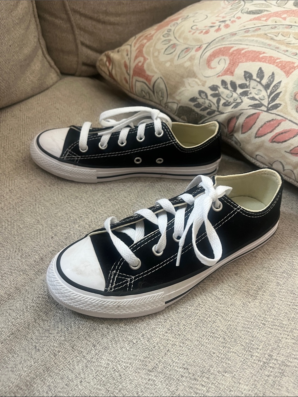 Unworn Converse Kids Low Top Canvas Sneakers - Black with White Accents.